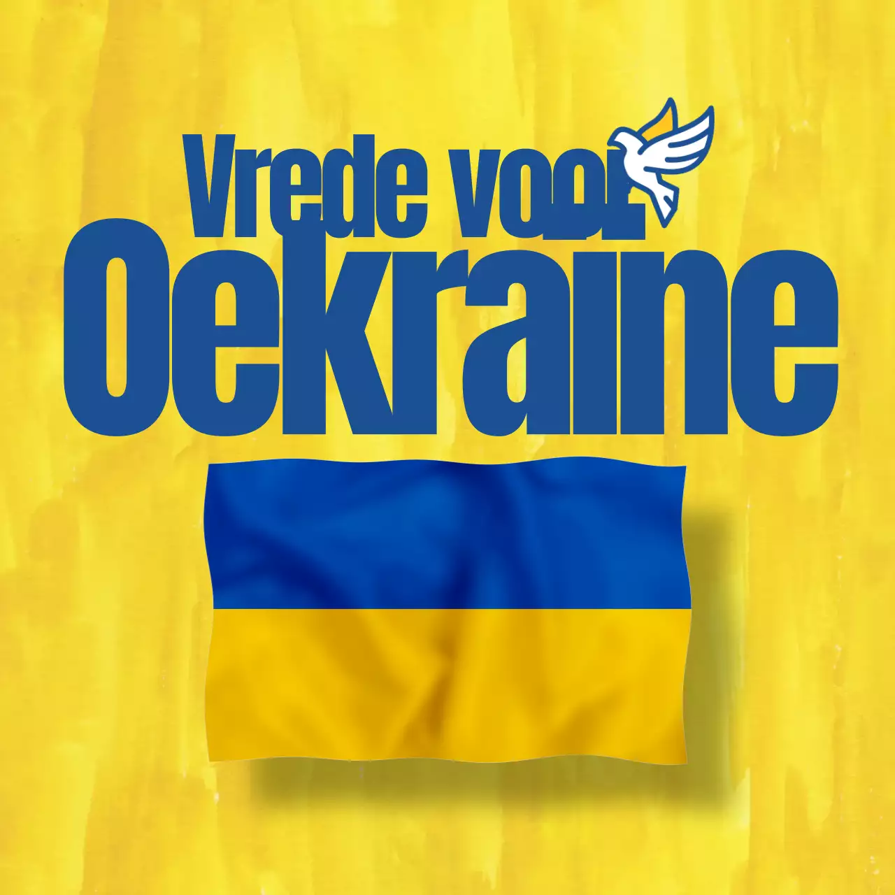 Geel en blauw social media vierkant met anti-oorlogsboodschap en vredesthema