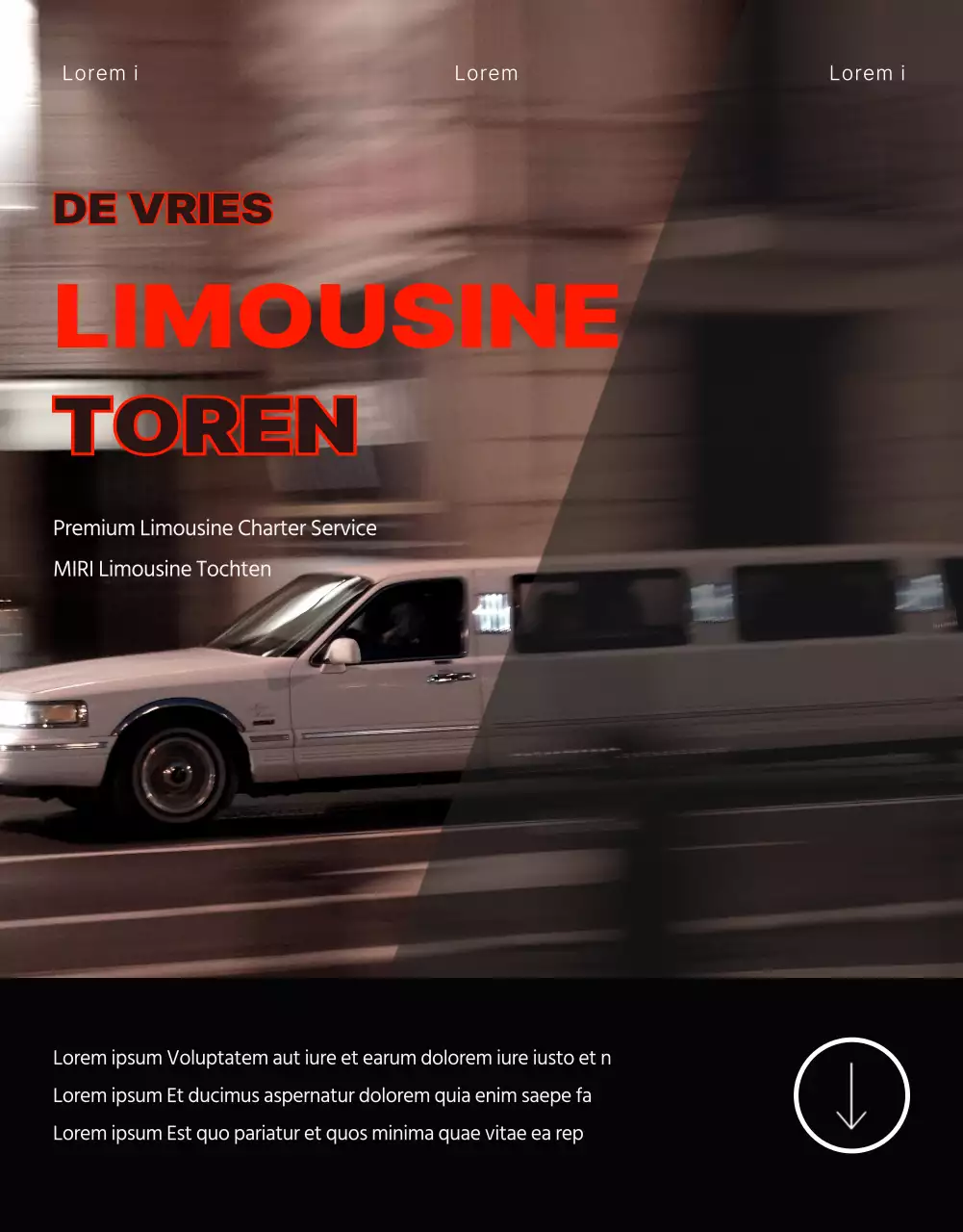 Eenvoudige limousine promotie detailpagina in rode puntkleur