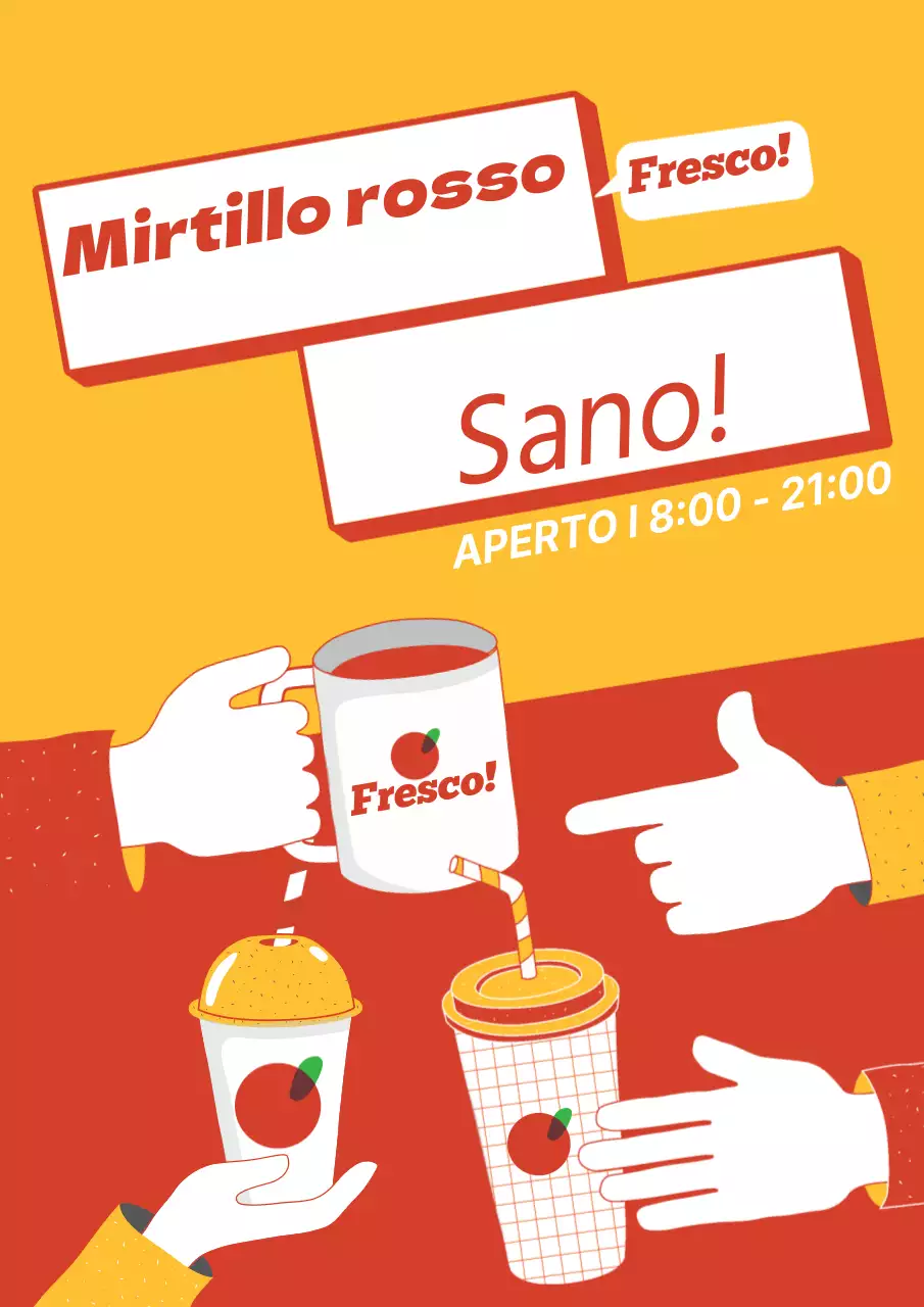 Promuovere un nuovo menu estivo con l'illustrazione di una tazza e di una mano blu e rosa