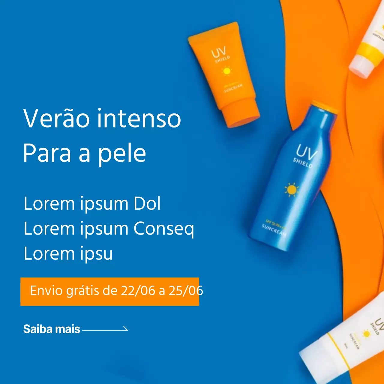 Cuidados solares de verão com ênfase no azul-laranja Evento de recrutamento para celebrar o lançamento dos cuidados solares de verão