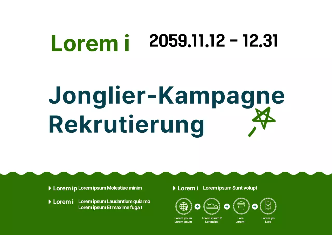 Eine einfache und niedliche Kampagne im Illustrationsstil in Marineblau und Grün.