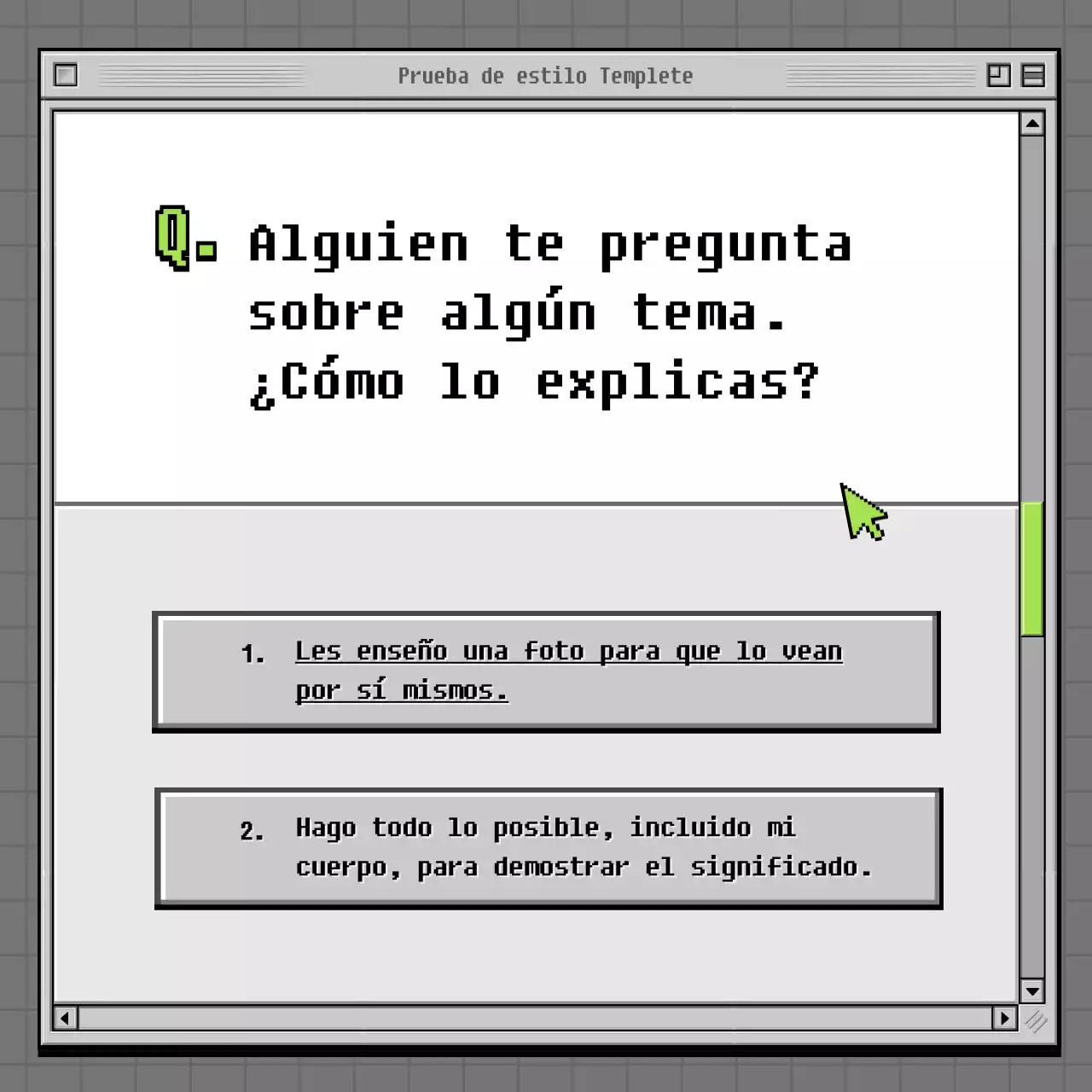 Concepto de navegador retro test de psicología en gris y verde