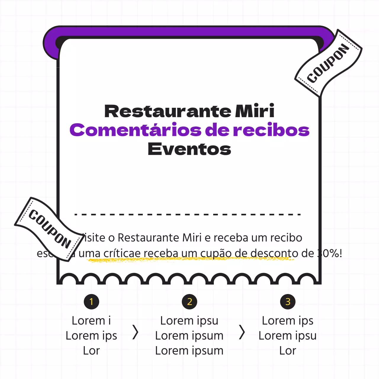 Conteúdo do evento de revisão da receção em roxo e preto