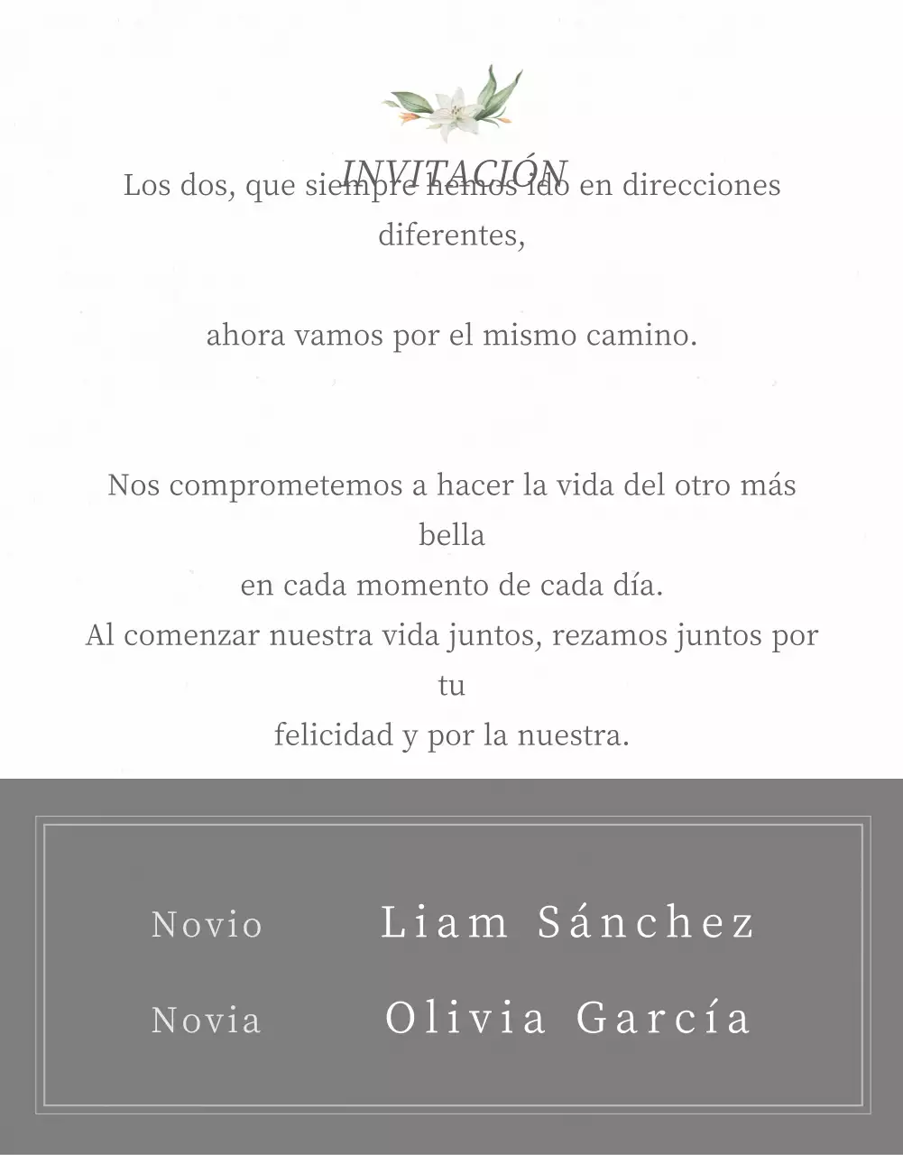 Invitación de boda móvil en gris claro y flores