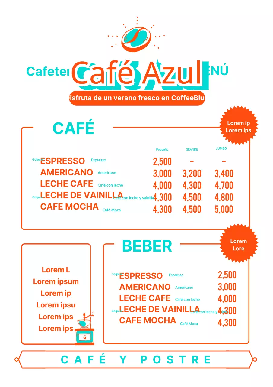 Diseña la carta de bebidas de una cafetería con un toque simpático