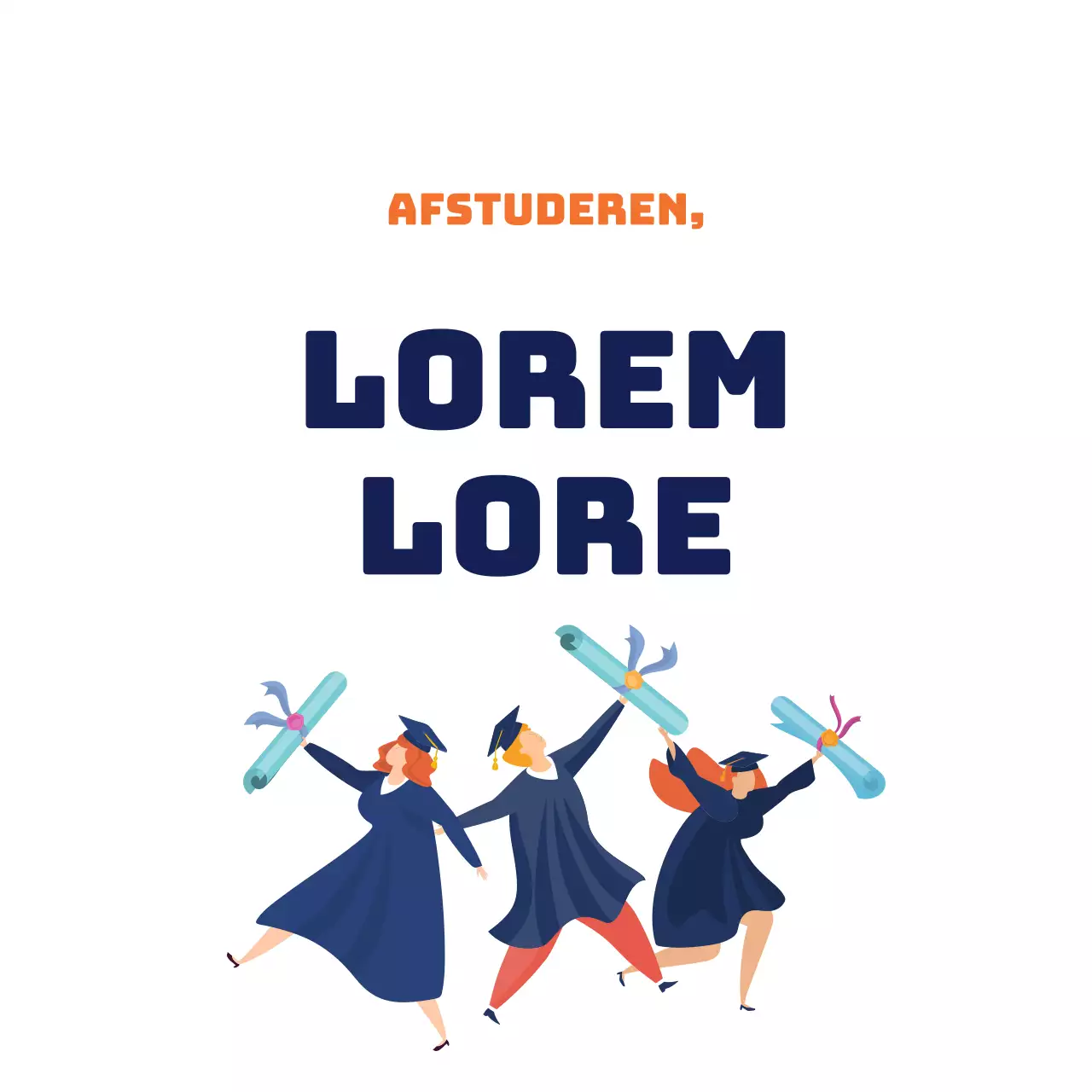 Eenvoudig afstudeeretiket met witte illustratie