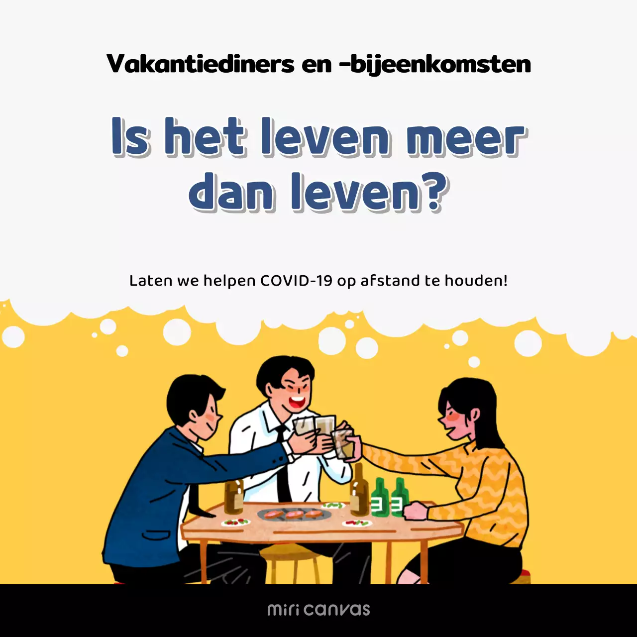 Vermijd Corona-vakantiefeesten in witte en gele social media-vierkanten