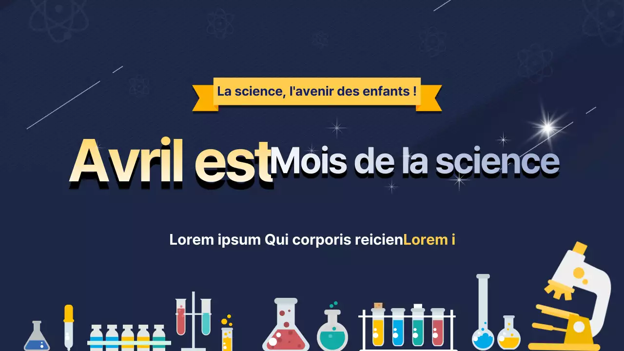 Un guide de célébration de la Journée de la science en bleu marine et jaune.