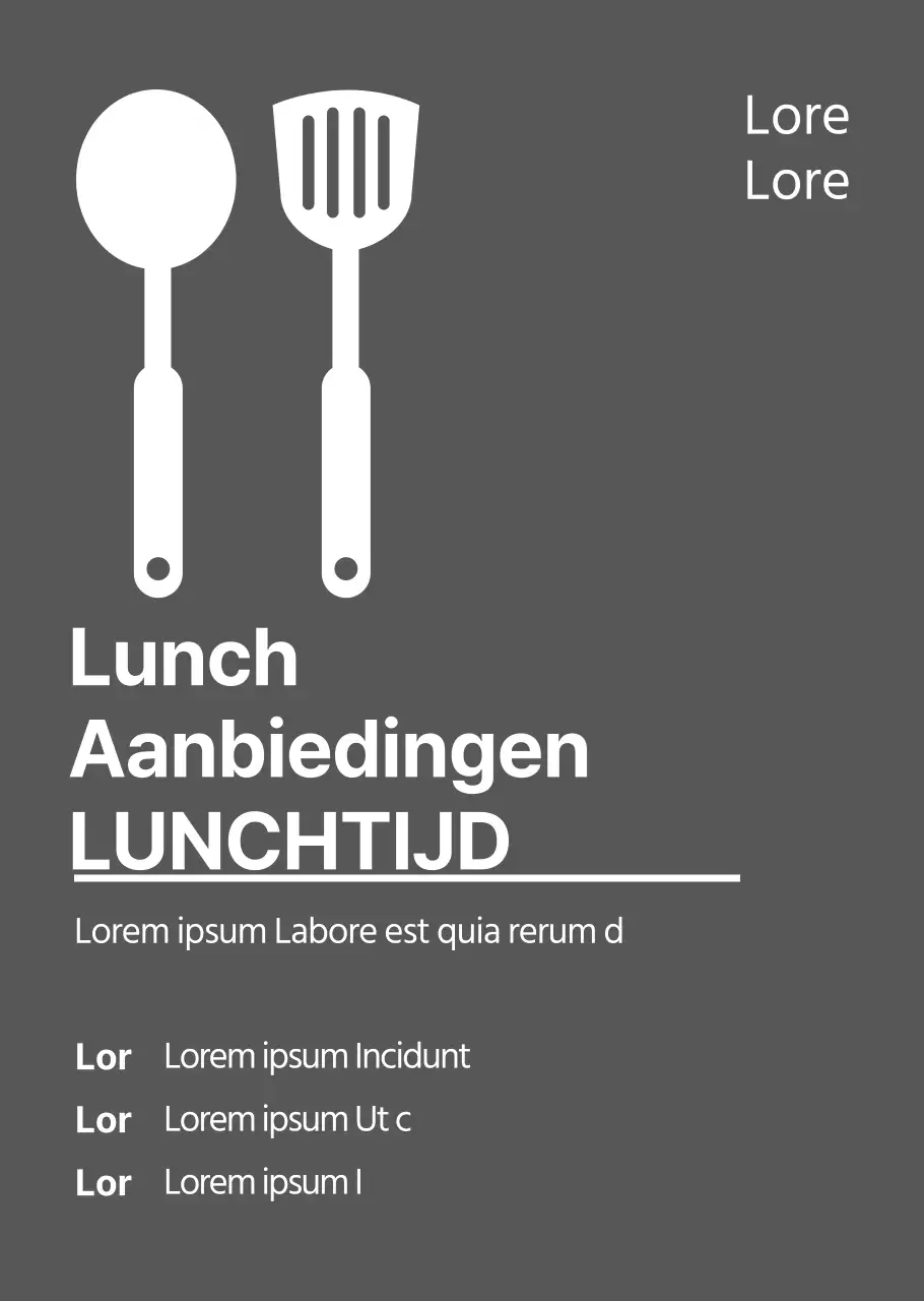 Lunchtijd met witte pictogrammen en nadruk op titel