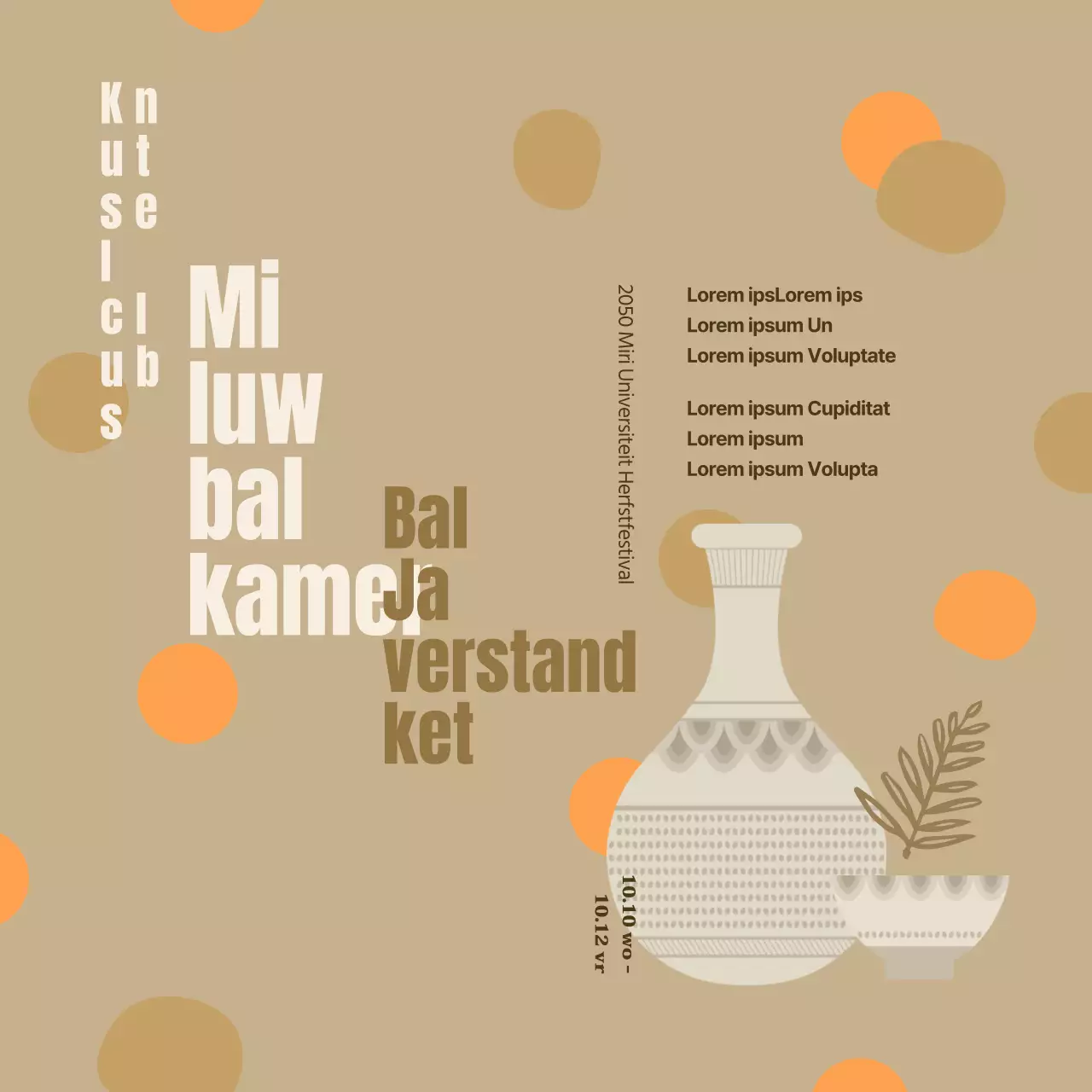 Minimalistische knutselclub in oranje en beige ter promotie van een kunstfestival