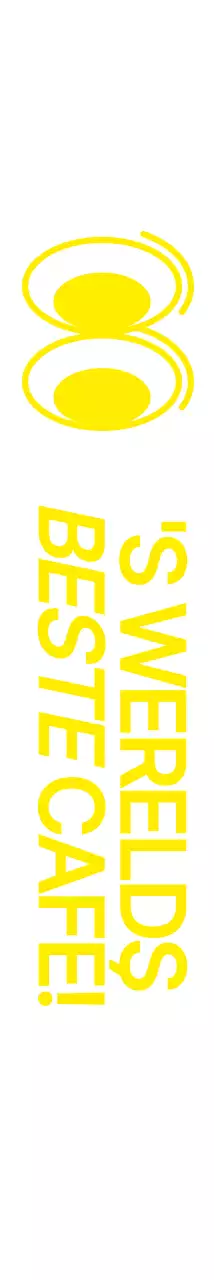 Eenvoudige stuiterende oogillustratie in geel gecombineerd met een tekstzin voor een stijlcafé