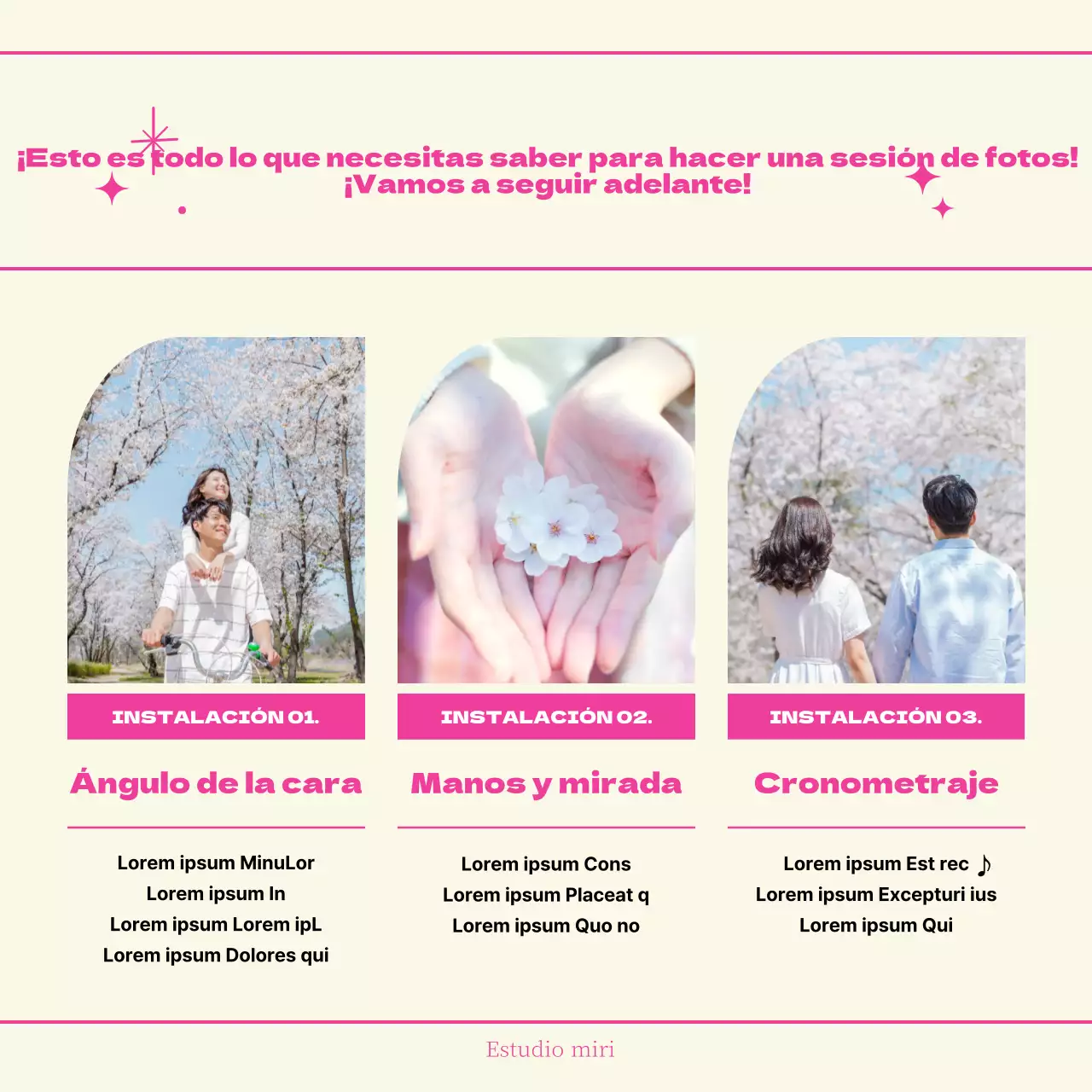 Cómo posar para una alegre pareja de cerezos en flor con letras rosas