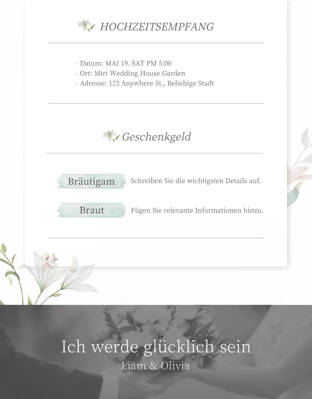 Mobile Hochzeitseinladung in Hellgrau und mit Blumen