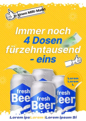 Eine erfrischende gelb-weiße Bierwerbung für Veranstaltungen