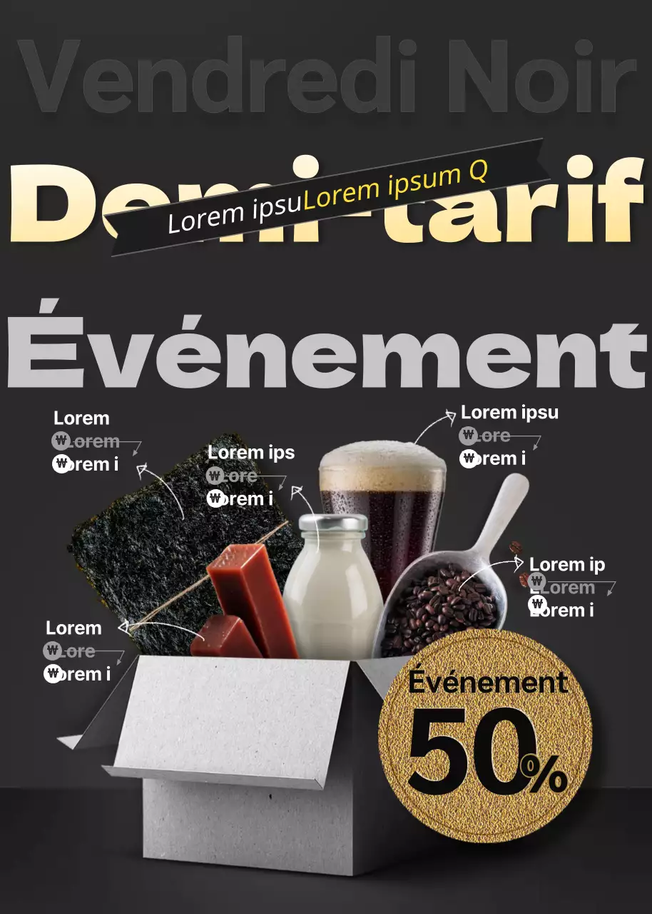 Événement de remise de produits alimentaires avec un concept de boîte de livraison à domicile en noir et gris