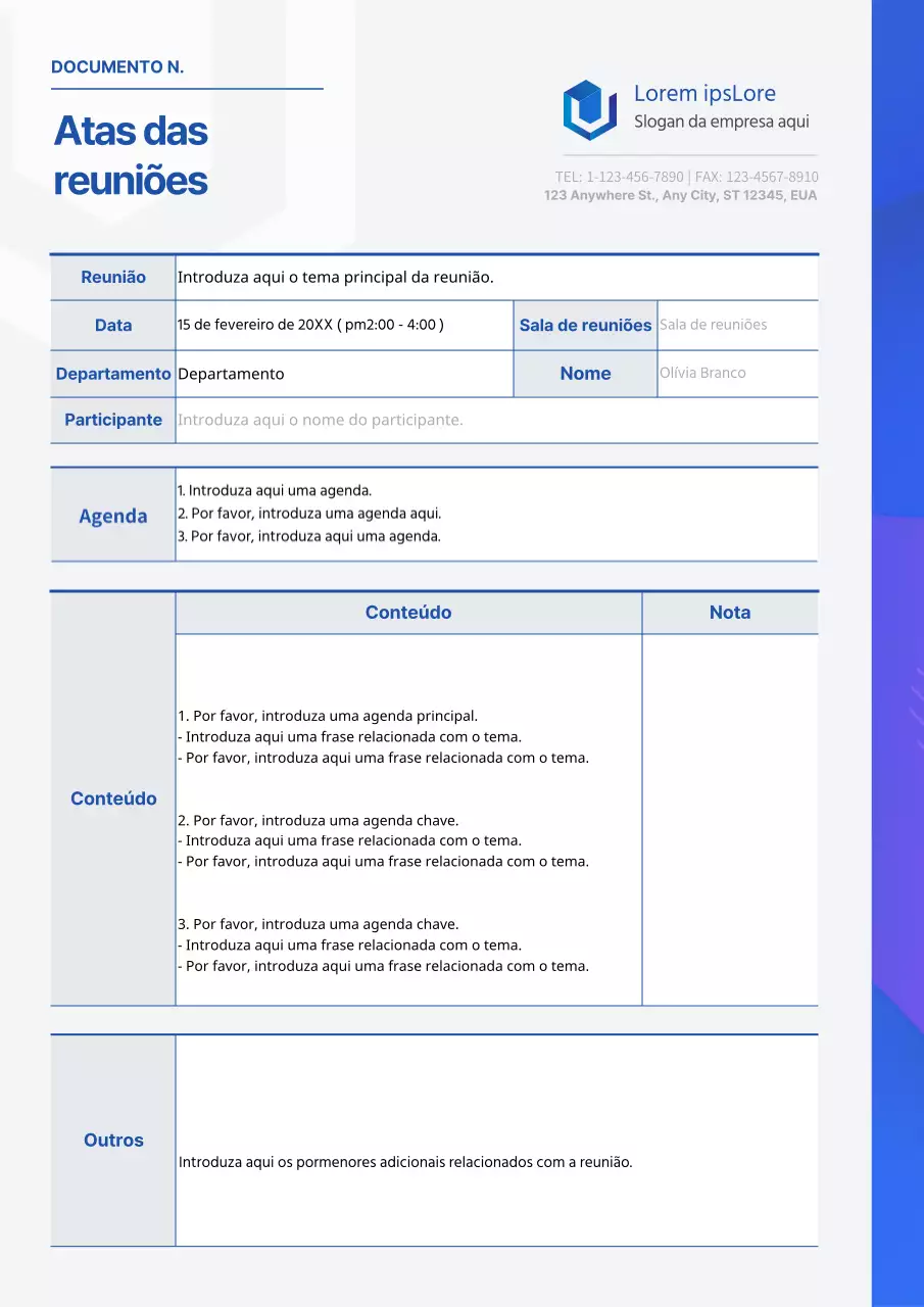 Ata de reunião de negócios simples com um conceito gráfico azul e cinzento