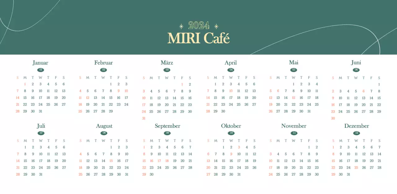Cafe-Kalender mit Empfehlungen für das Getränk des Monats