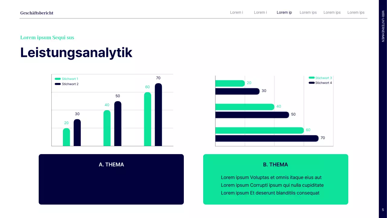 Einfacher Leistungsbericht für das erste Halbjahr mit marineblauen und grünen Kreisen