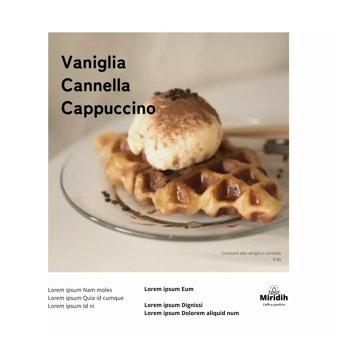 Semplice cartello bianco del menu del caffè quadrato