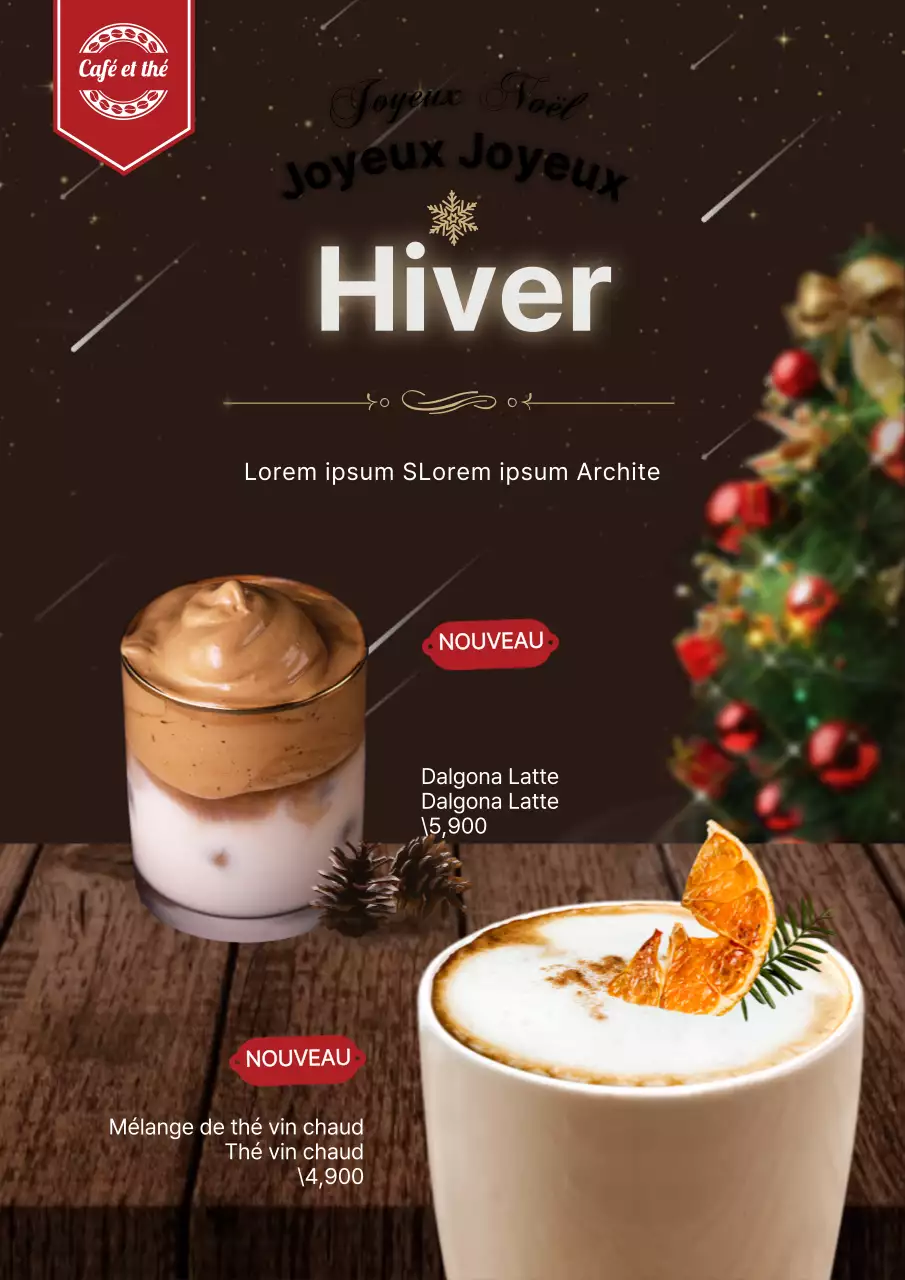 Introduction d'une carte de boissons d'hiver bordeaux et or