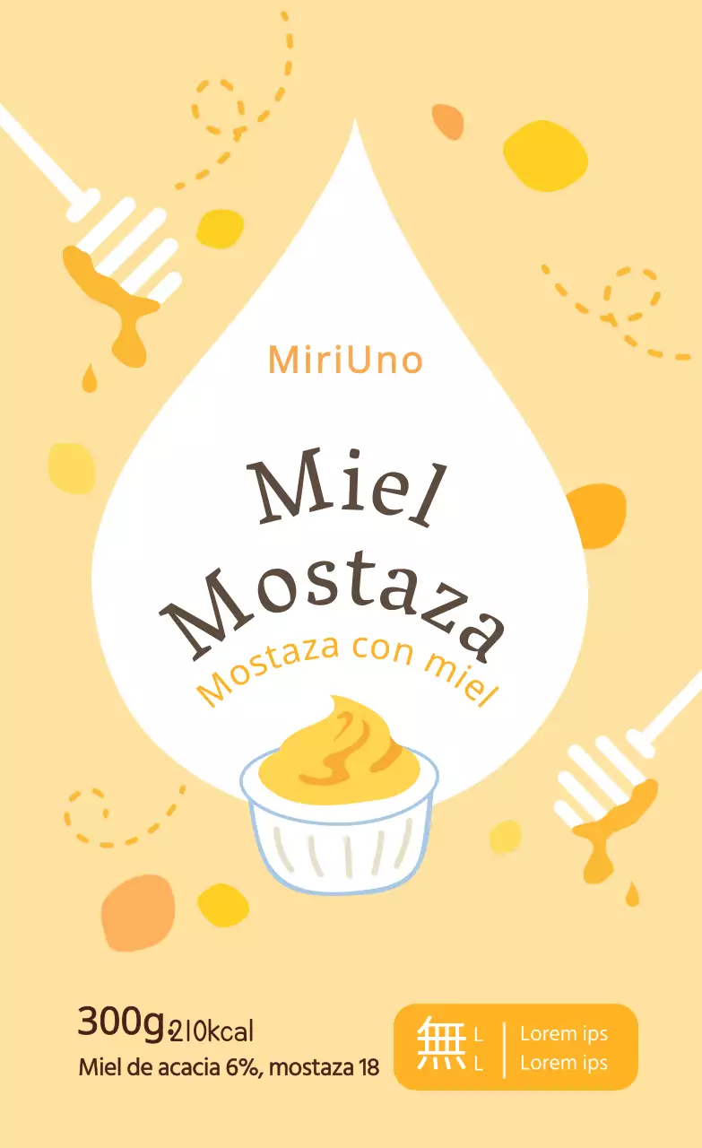 Simpáticas pegatinas circulares amarillas de miel y mostaza para salsas