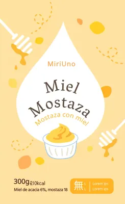 Simpáticas pegatinas circulares amarillas de miel y mostaza para salsas