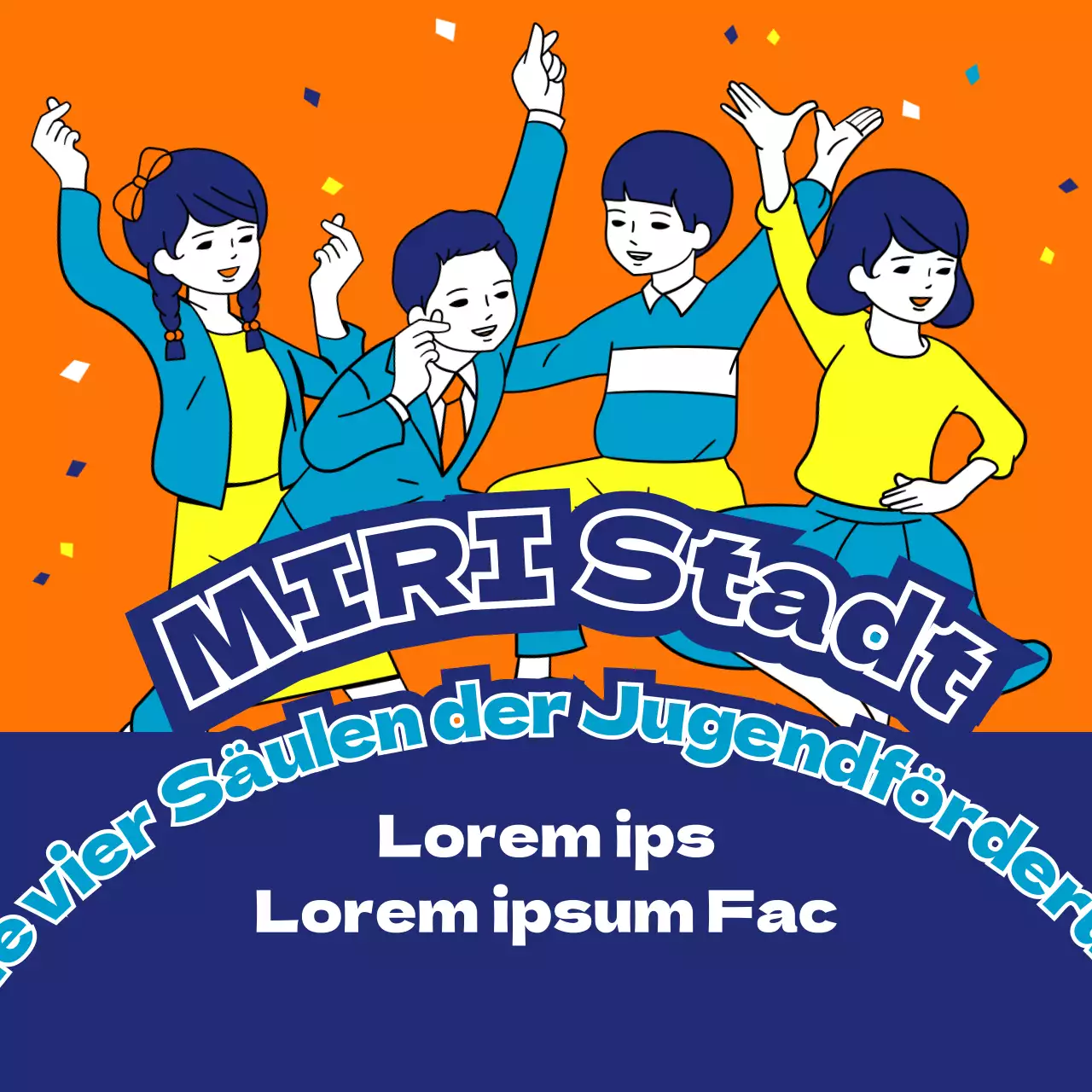 Melden Sie sich an, um Benachrichtigungen über Informationen zur Jugendförderpolitik mit lustigen und verspielten Illustrationen in Orange und Marineblau zu erhalten.