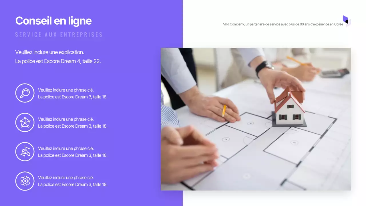 Présentation simple d'une entreprise dans des tons violets