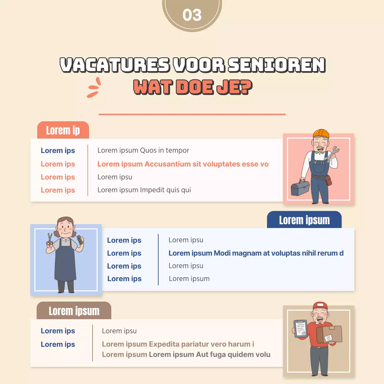 Beige illustratie concept openbaar werk ouderen vacature kaartNieuws