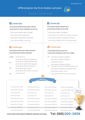 Eine Beschreibung der Schule in blauer Schrift mit einer Liste der erfolgreichen Bewerber