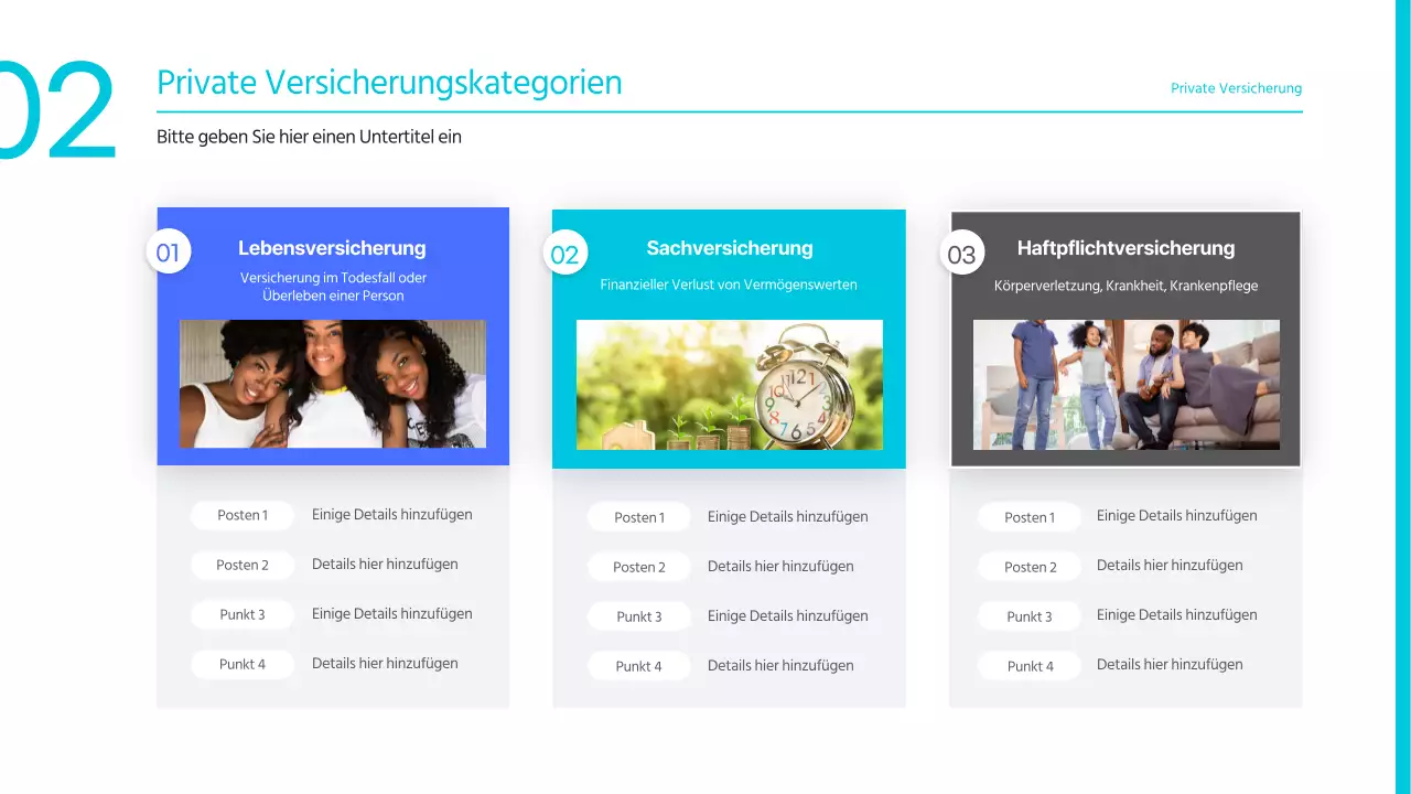 Eine einfache blaue und hellblaue Versicherungspräsentation