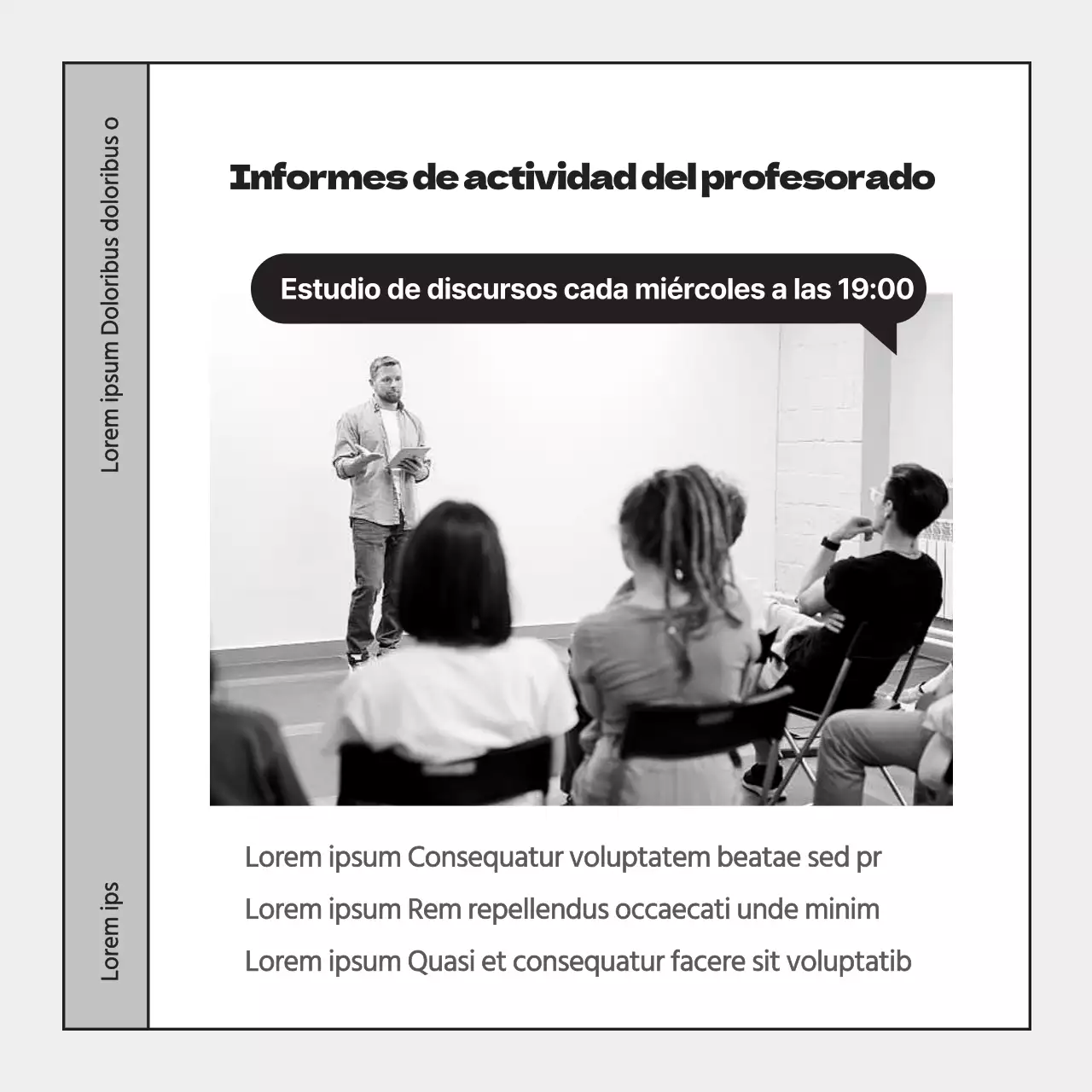 Un sencillo informe gris y negro sobre las actividades del sindicato de estudiantes