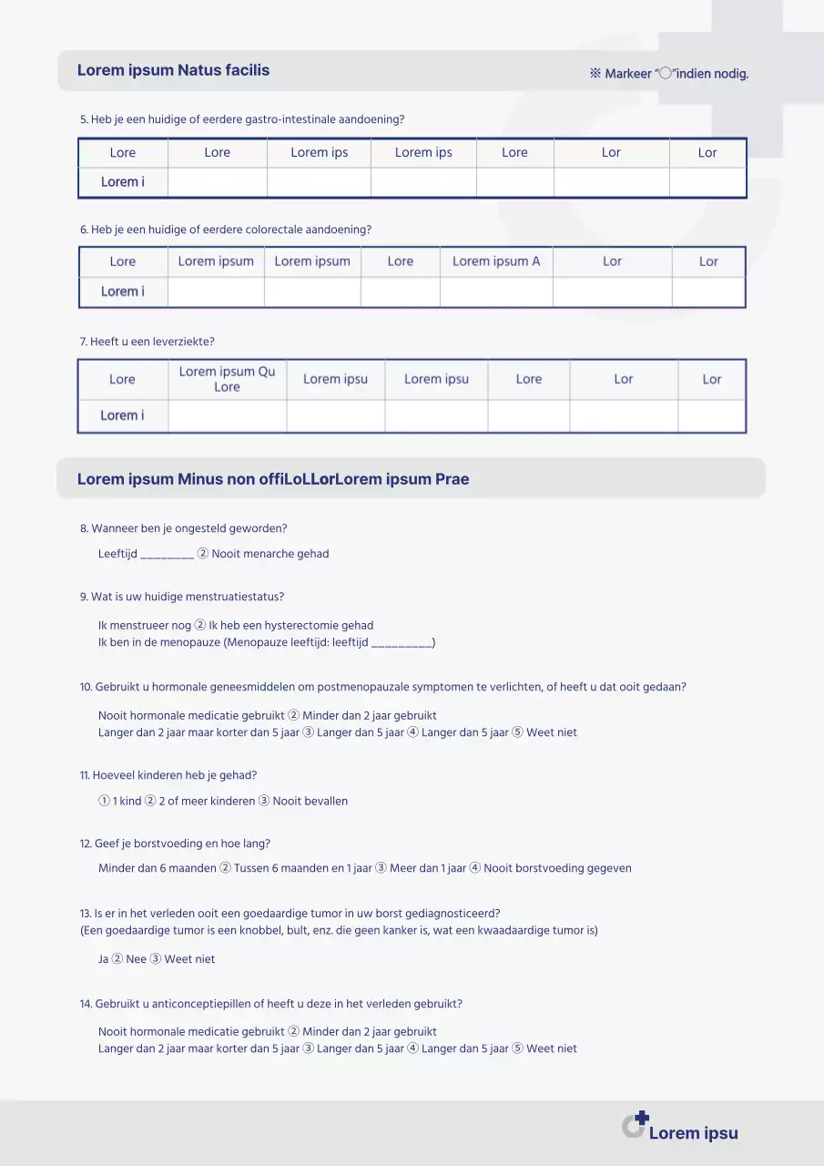 Grijze en marineblauwe vragenlijst voor kankerscreening
