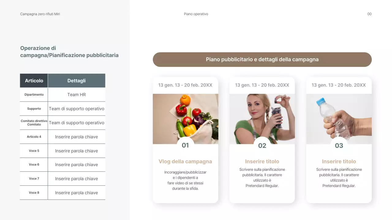 Presentazione di una campagna ambientale interna con toni verdi e rilassanti.