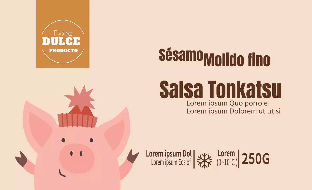 rosa ilustración linda comida tonkatsu salsa etiqueta