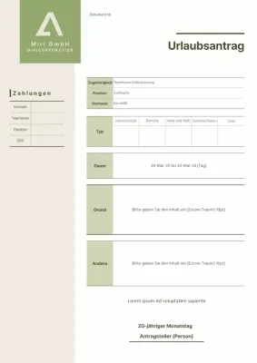 Grün Einfach und sauber Urlaubsantragsformular