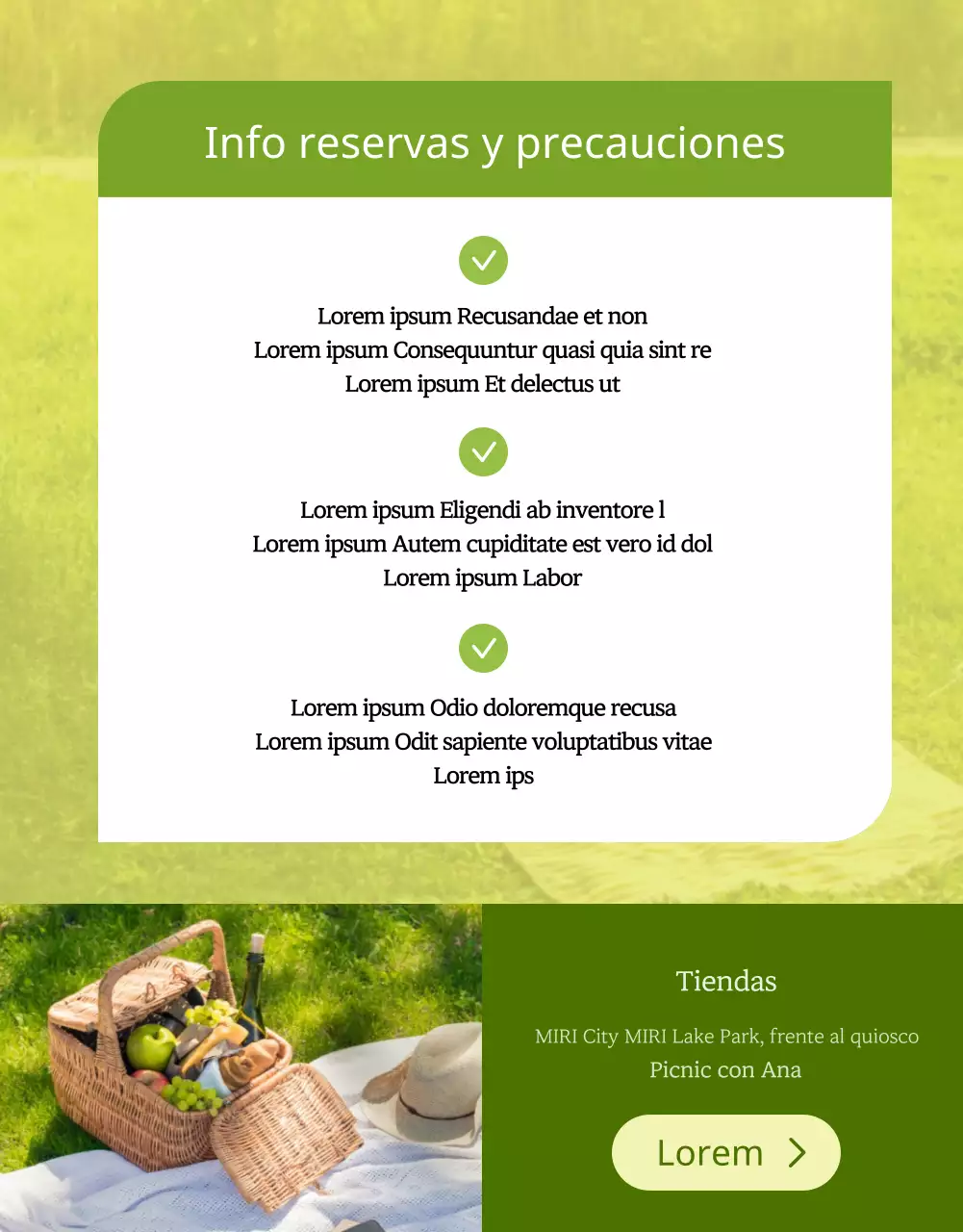 Detalles del alquiler de picnic en verde brillante