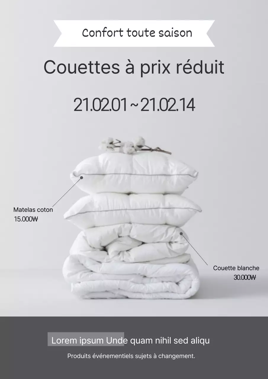 Mettre en valeur une photo grise Couette simple pour promouvoir une vente événementielle