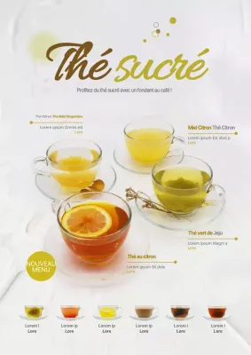Faites la promotion de la carte des thés de votre café avec des photos de thés jaunes et colorés.