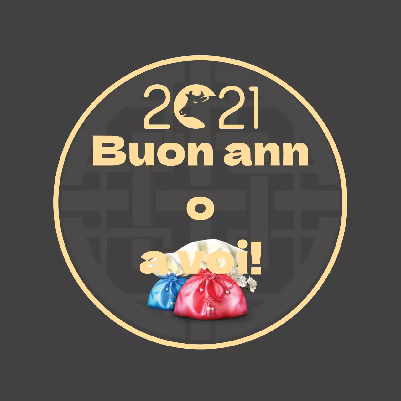 Etichetta di auguri per il nuovo anno con scritte fotografiche dorate