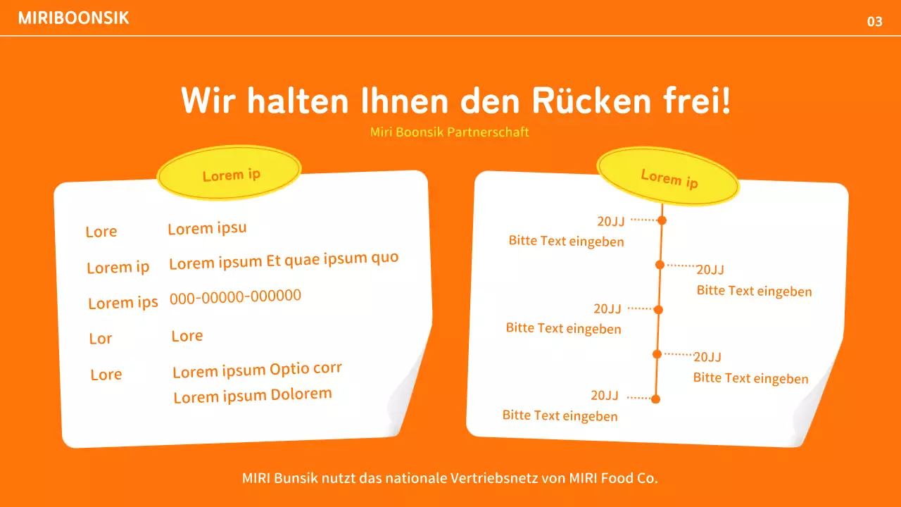 Profil eines Catering-Unternehmens mit orangefarbenen und gelben Farbakzenten und Fotolayout