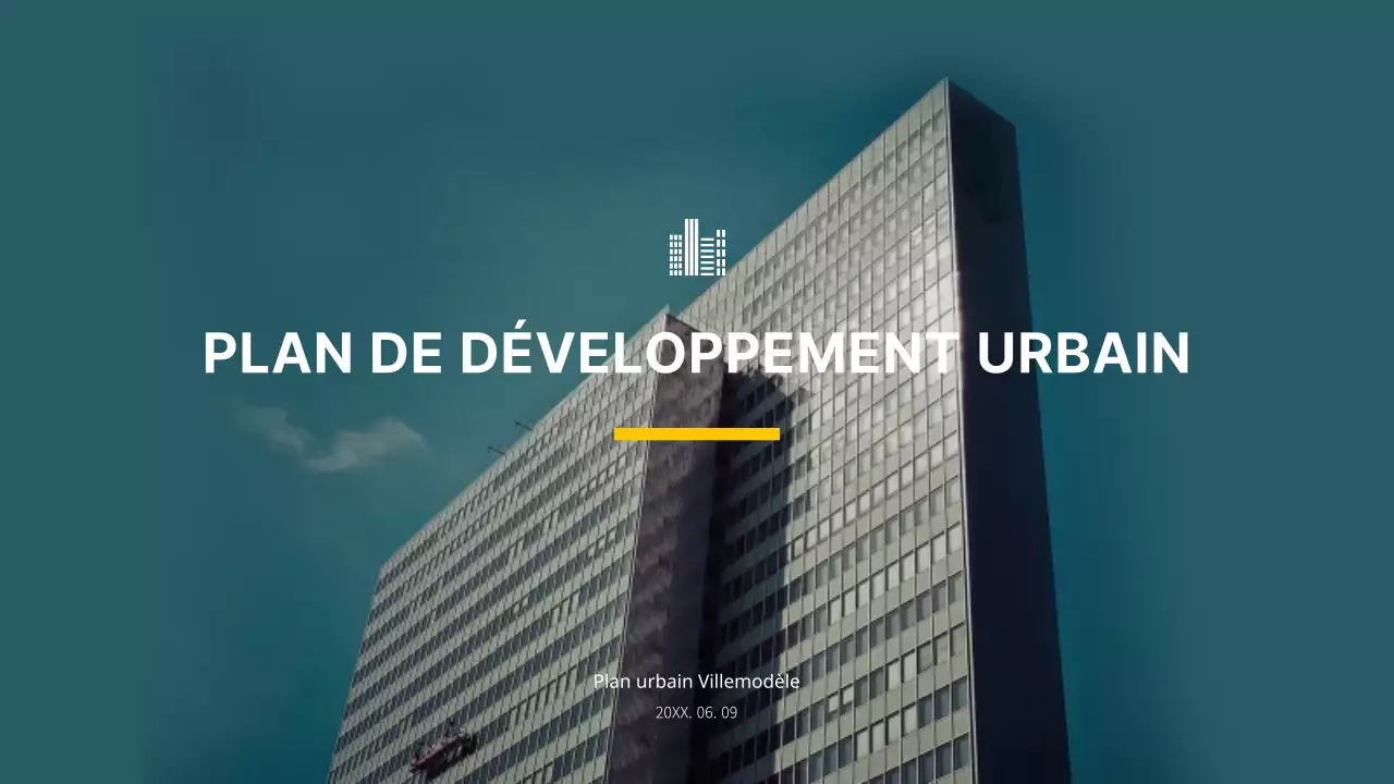 Thème de l'immobilier, de la construction et du développement urbain en bleu et jaune (présentation)