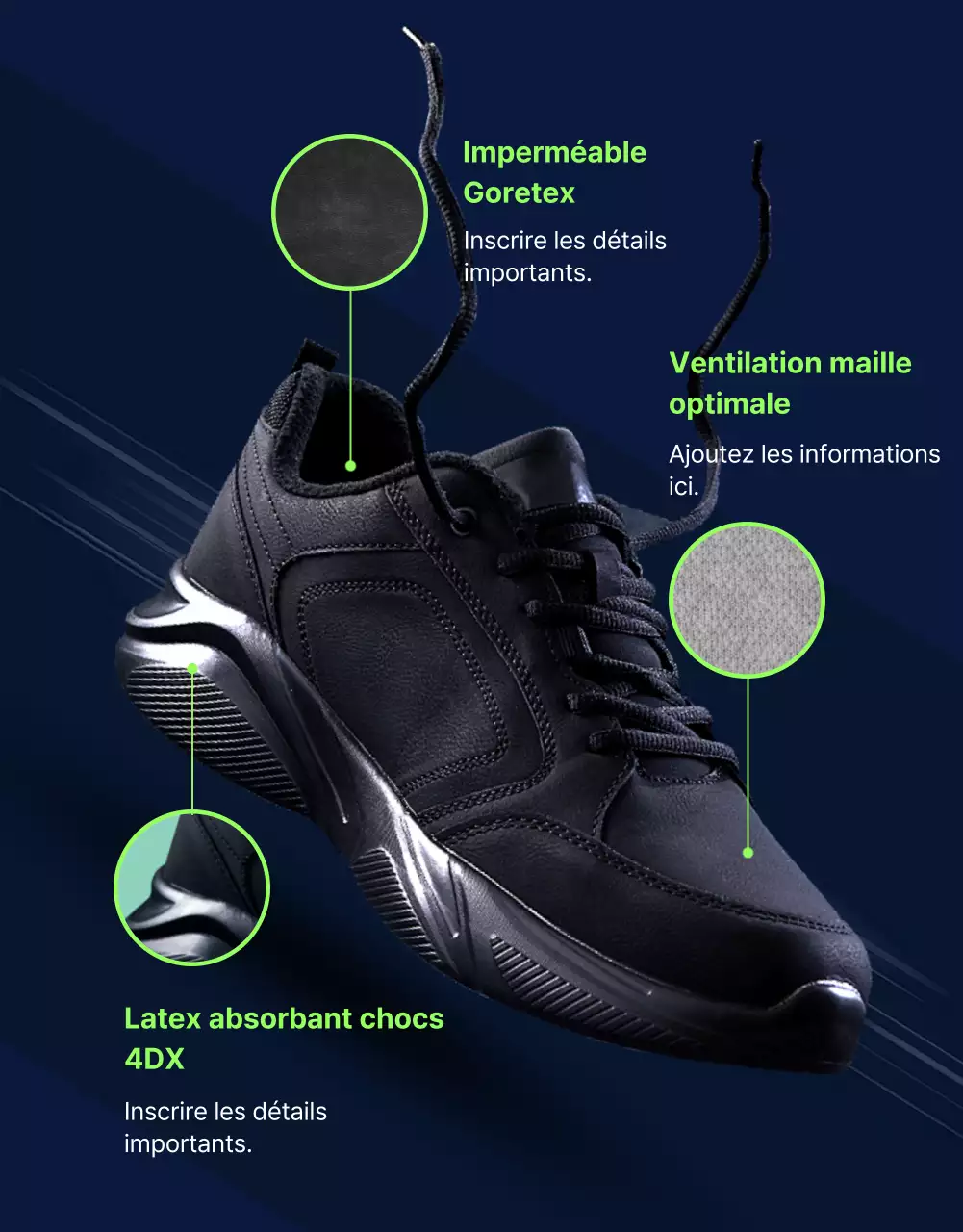 Baskets d'extérieur sportives et résistantes en couleurs marine et fluorescente