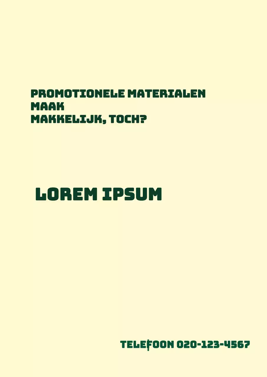 Een eenvoudig promotiestuk met gele en groene tekst