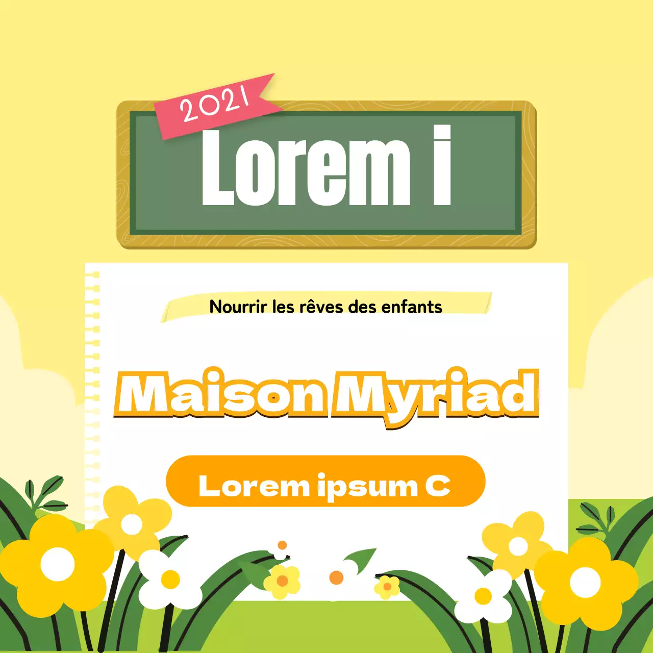 Illustration jaune mignonne recrutement préscolaire promotion de l'école maternelle