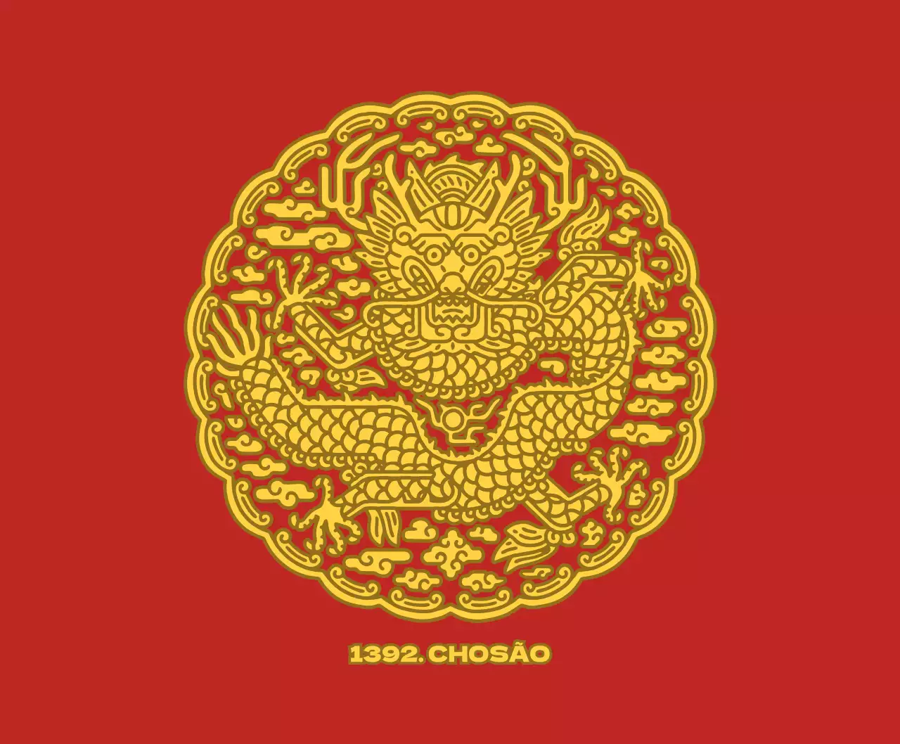 Conceito de ilustração de gonryongpo redondo vermelho e amarelo para mercadoria pessoal