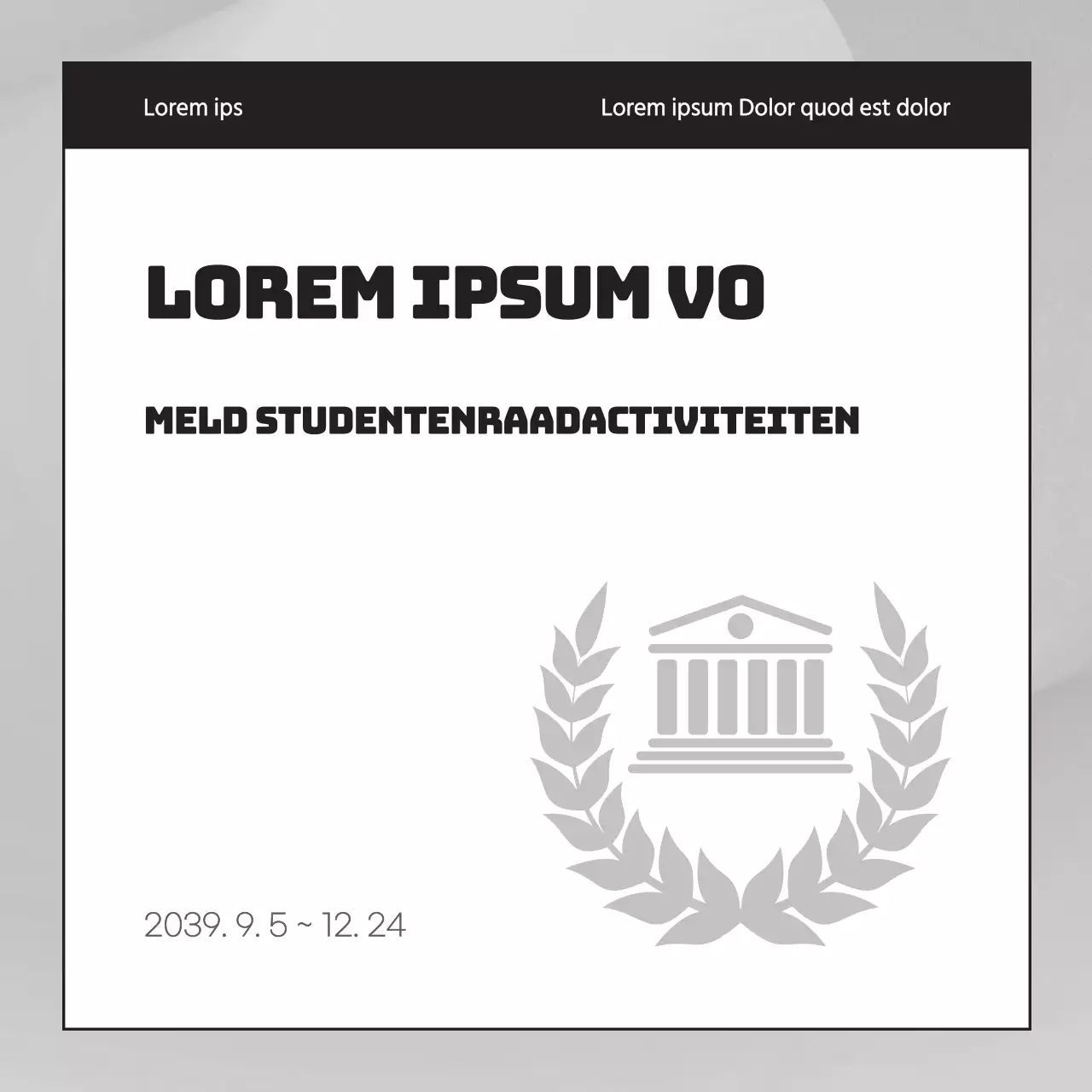 Een eenvoudig grijs en zwart activiteitenverslag van de studentenvereniging