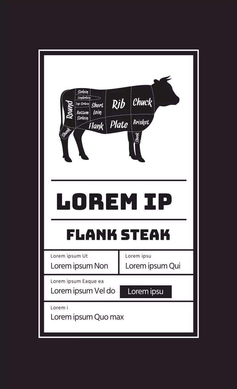 Zwart geïllustreerd etiket voor rundvlees
