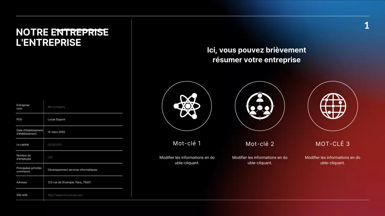 Présentation IR avec dégradé noir, bleu et rouge, concept d'affaires