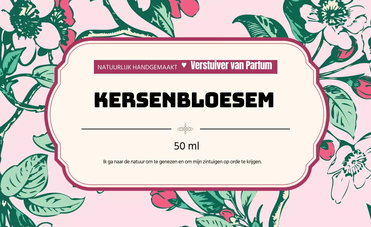 Vintage parfumlabel met roze illustratie